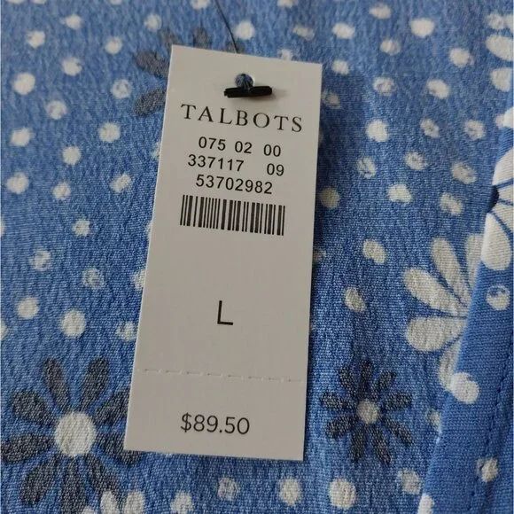 New Talbots Poet Sleeve Blue Daisy Print Wrap Top V Neck Shirt Sz L - Picture 4 of 13